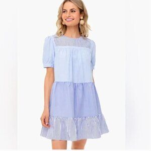 Tuckernuck Pomander Place Blue Striped Quinn Dress M tiered short sleeve short